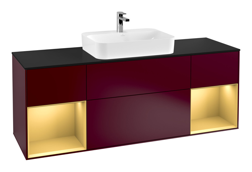 Тумба під раковину Villeroy & Boch Finion 160х50,1 см з підсвічуванням МДФ півонія матовий лак/скло чорне матове G452HFHB