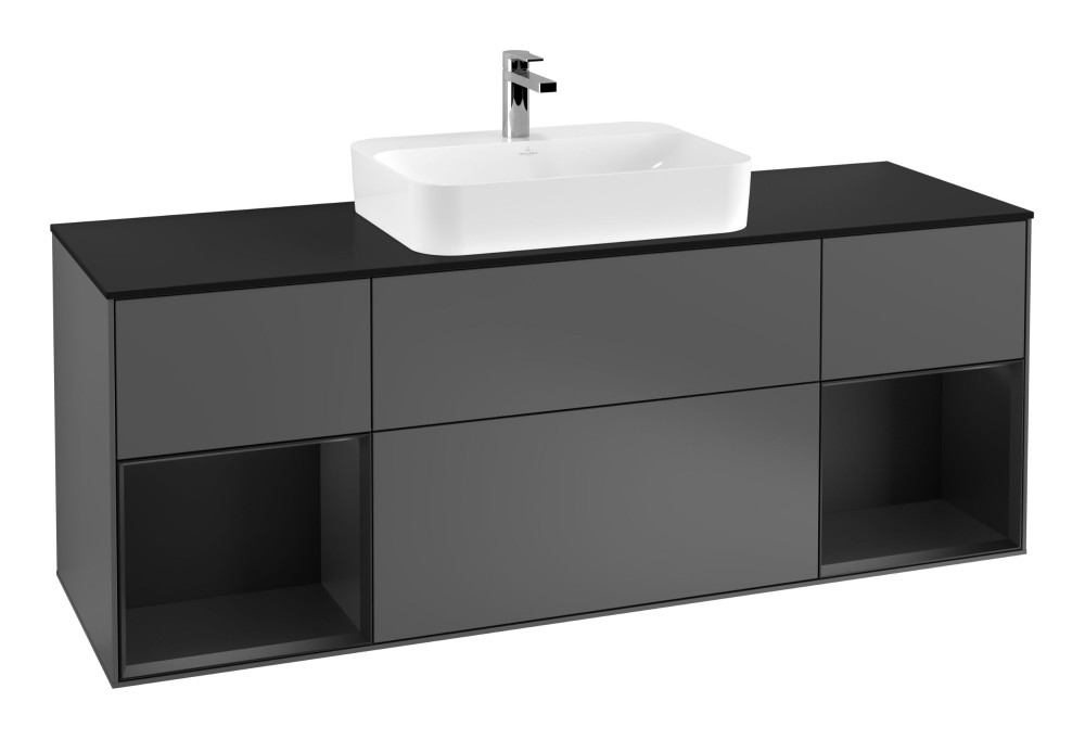 Тумба под раковину Villeroy & Boch Finion 160х50,1 см с подсветкой МДФ антрацит матовый лак/стекло черное матовое G452PDGK