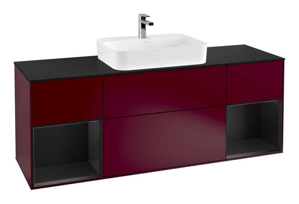 Тумба под раковину Villeroy & Boch Finion 160х50,1 см с подсветкой МДФ пион матовый лак/стекло черное матовое G452PDHB