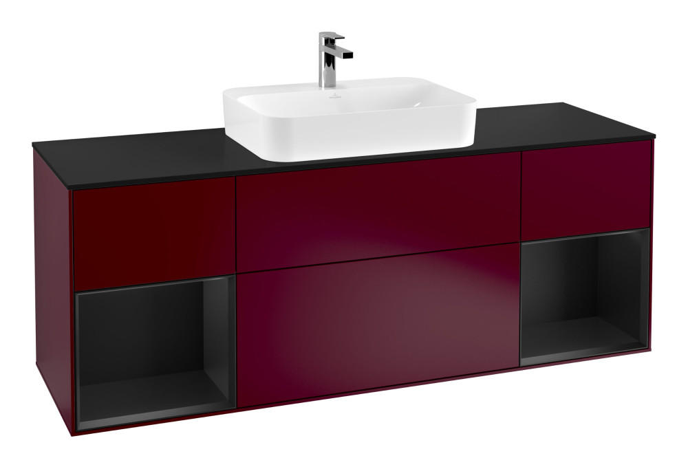 Тумба під раковину Villeroy & Boch Finion 160х50,1 см з підсвічуванням МДФ півонія матовий лак/скло чорне матове G452PDHB