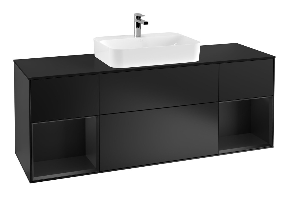Тумба под раковину Villeroy & Boch Finion 160х50,1 см с подсветкой МДФ черный матовый лак/стекло черное матовое G452PDPD
