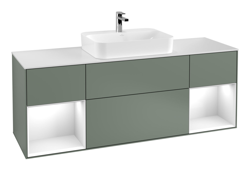 Тумба под раковину Villeroy & Boch Finion 160х50,1 см с подсветкой МДФ оливковый матовый лак/стекло белое матовое G451GFGM