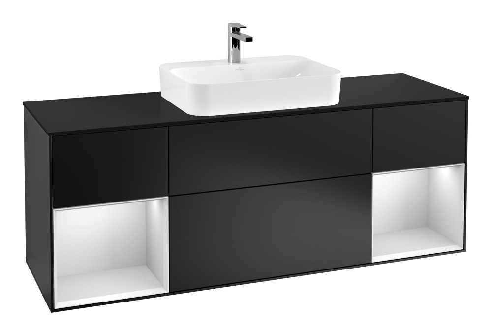 Тумба под раковину Villeroy & Boch Finion 160х50,1 см с подсветкой МДФ черный матовый лак/стекло черное матовое G452MTPD