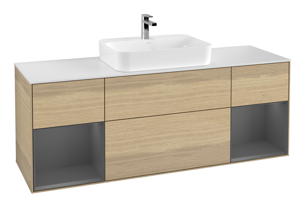 Тумба под раковину Villeroy & Boch Finion 160х50,1 см с подсветкой МДФ шпон дуба/стекло белое матовое G451GKPC