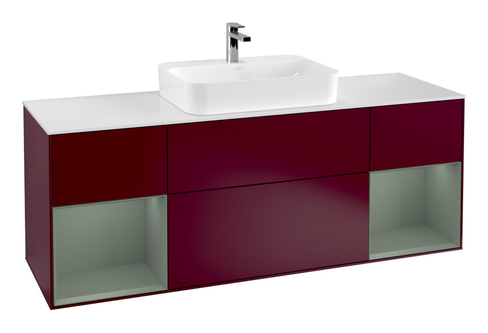 Тумба под раковину Villeroy & Boch Finion 160х50,1 см с подсветкой МДФ пион матовый лак/стекло белое матовое G451GMHB