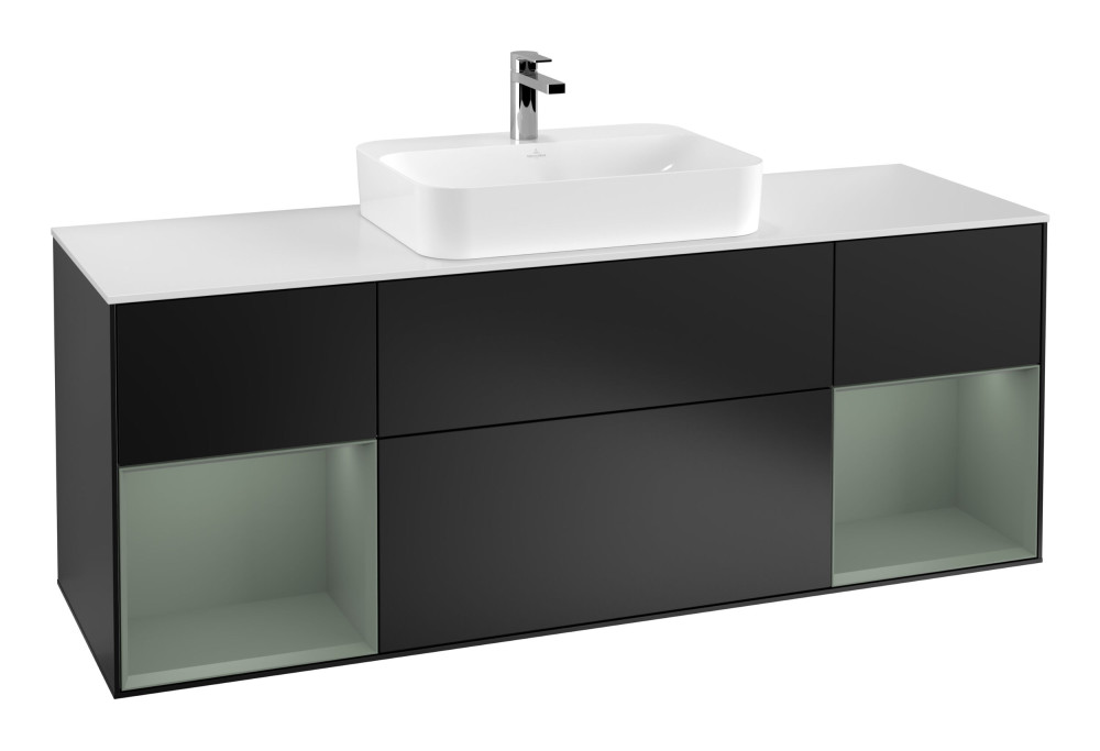 Тумба под раковину Villeroy & Boch Finion 160х50,1 см с подсветкой МДФ черный матовый лак/стекло белое матовое G451GMPD