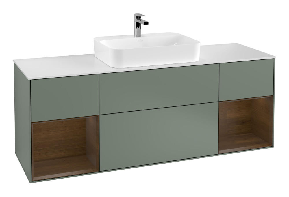 Тумба під раковину Villeroy & Boch Finion 160х50,1 см із підсвічуванням МДФ оливковий матовий лак/скло біле матове G451GNGM