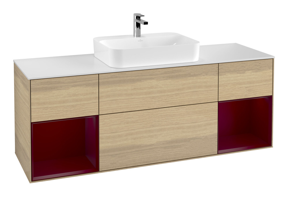 Тумба під раковину Villeroy & Boch Finion 160х50,1 см із підсвічуванням МДФ шпон дуба/скло біле матове G451HBPC