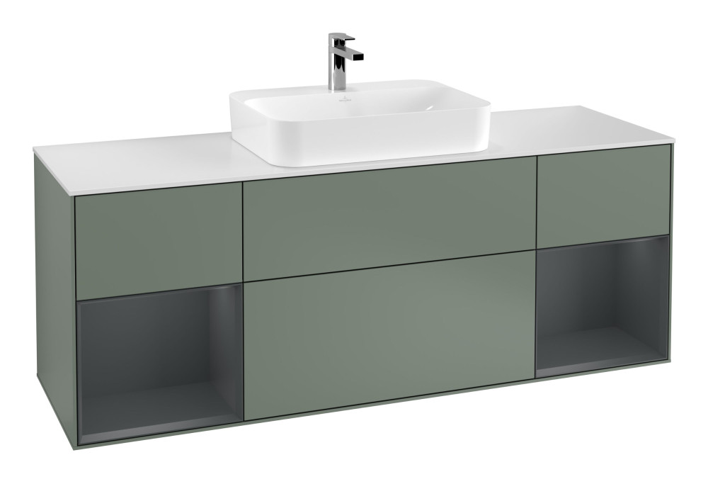 Тумба под раковину Villeroy & Boch Finion 160х50,1 см с подсветкой МДФ оливковый матовый лак/стекло белое матовое G451HGGM