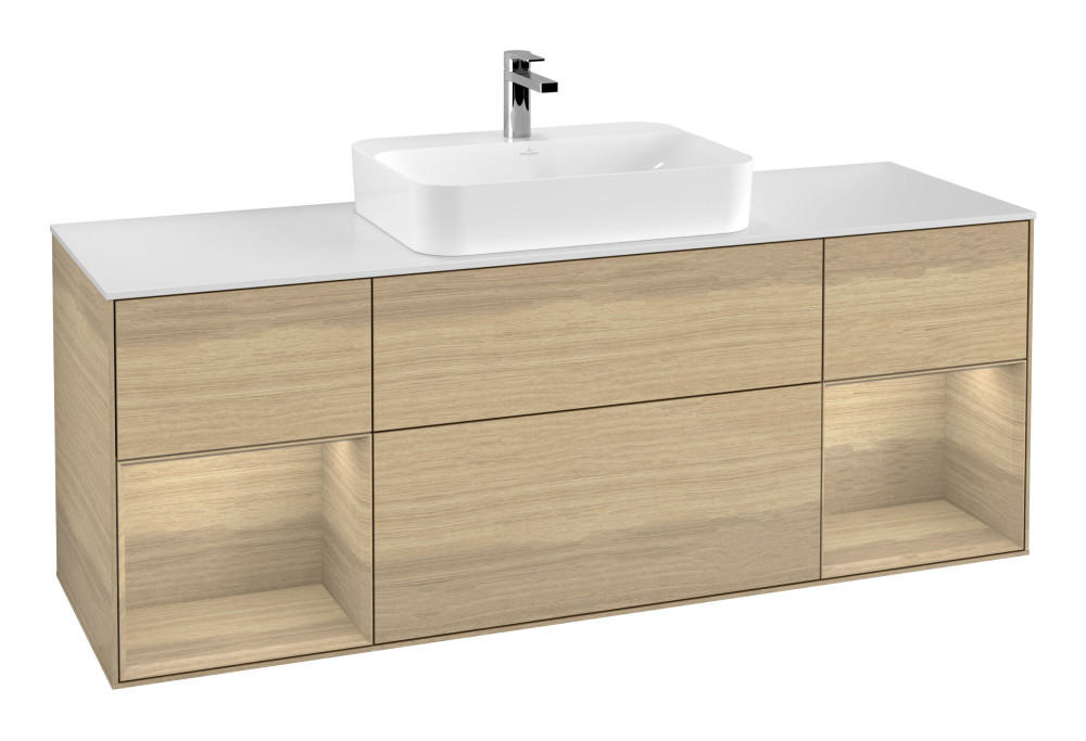 Тумба під раковину Villeroy & Boch Finion 160х50,1 см із підсвічуванням МДФ шпон дуба/скло біле матове G451PCPC