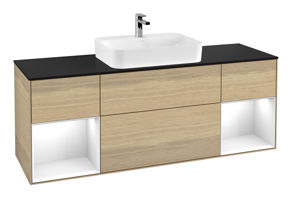 Тумба под раковину Villeroy & Boch Finion 160х50,1 см с подсветкой МДФ шпон дуба/стекло черное матовое G452GFPC