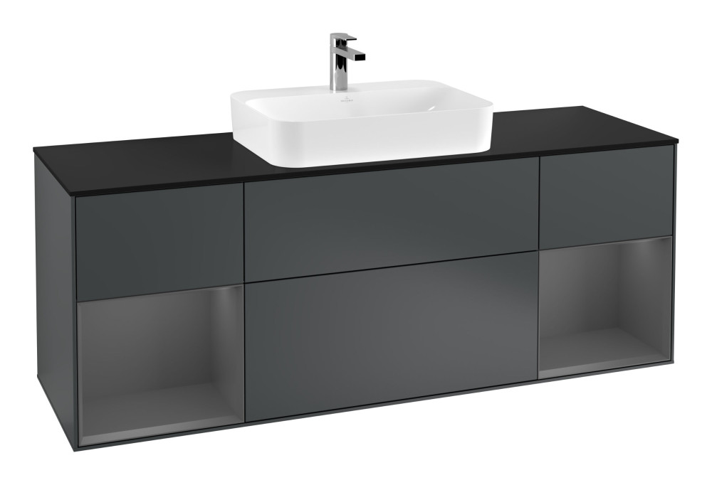 Тумба под раковину Villeroy & Boch Finion 160х50,1 см с подсветкой МДФ темно-синий матовый лак/стекло черное матовое G452GKHG