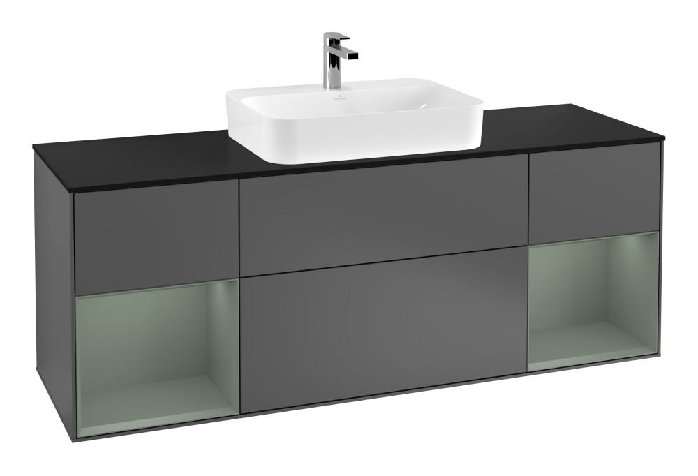 Тумба под раковину Villeroy & Boch Finion 160х50,1 см с подсветкой МДФ антрацит матовый лак/стекло черное матовое G452GMGK