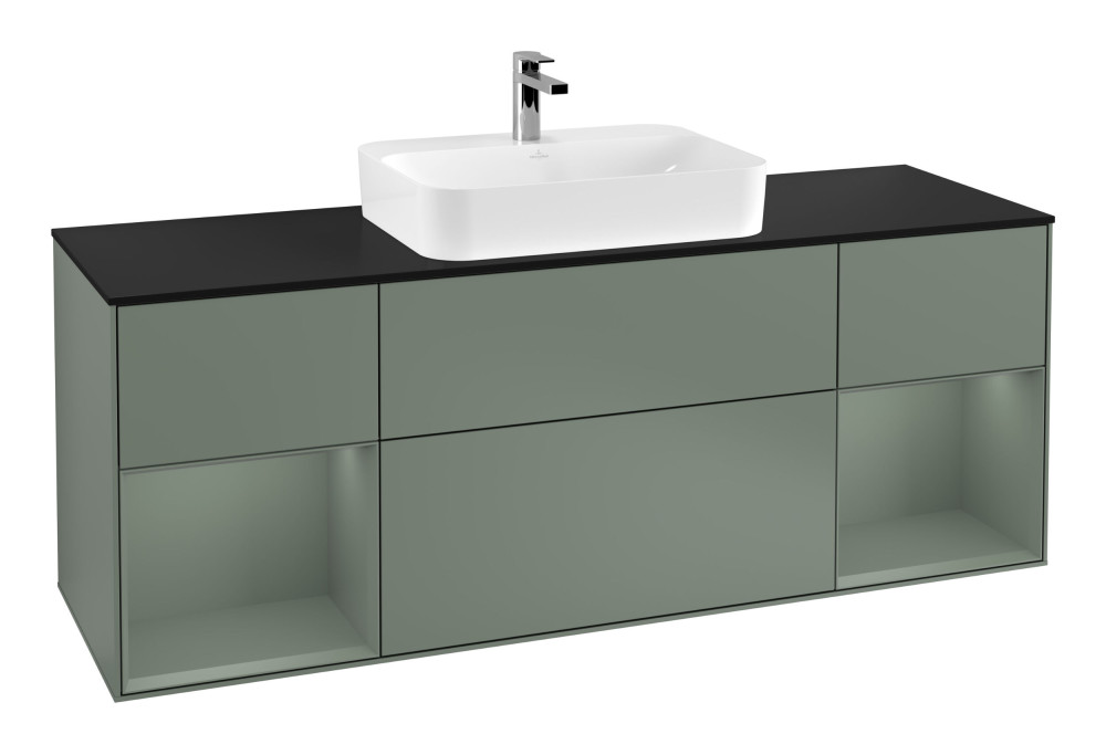 Тумба под раковину Villeroy & Boch Finion 160х50,1 см с подсветкой МДФ оливковый матовый лак/стекло черное матовое G452GMGM