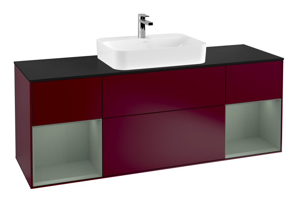 Тумба під раковину Villeroy & Boch Finion 160х50,1 см з підсвічуванням МДФ півонія матовий лак/скло чорне матове G452GMHB