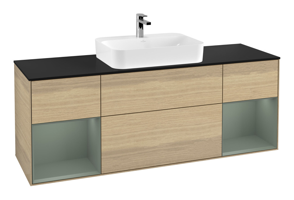 Тумба под раковину Villeroy & Boch Finion 160х50,1 см с подсветкой МДФ шпон дуба/стекло черное матовое G452GMPC