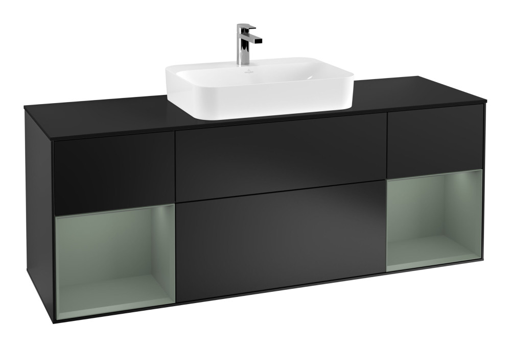 Тумба под раковину Villeroy & Boch Finion 160х50,1 см с подсветкой МДФ черный матовый лак/стекло черное матовое G452GMPD