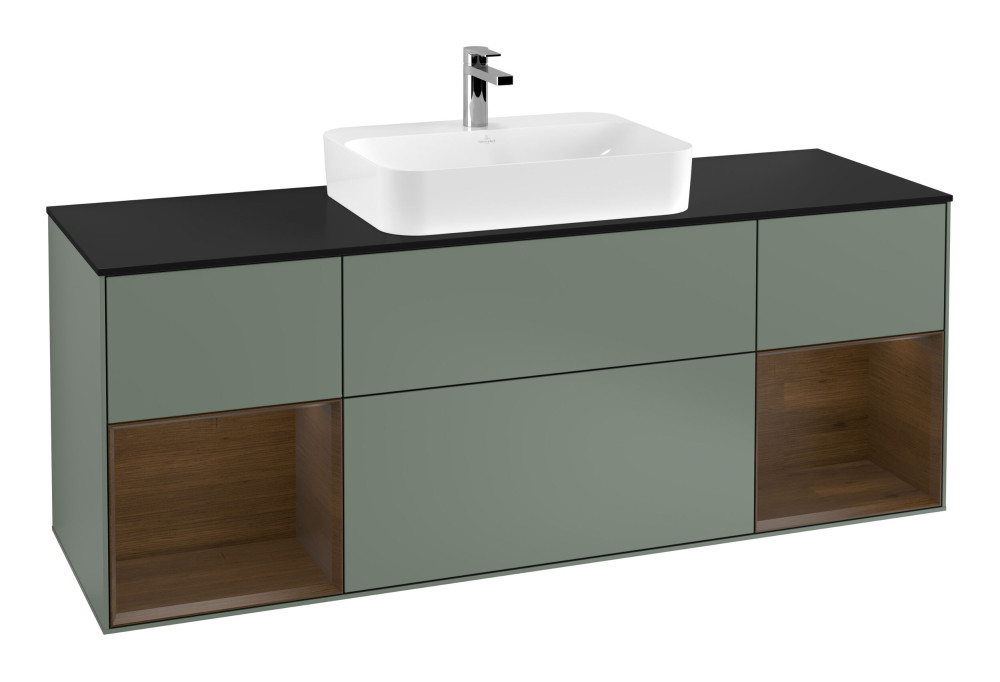 Тумба під раковину Villeroy & Boch Finion 160х50,1 см із підсвічуванням МДФ оливковий матовий лак/скло чорне матове G452GNGM