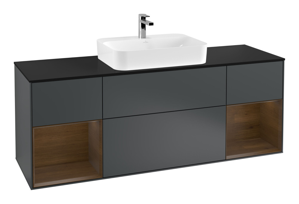 Тумба под раковину Villeroy & Boch Finion 160х50,1 см с подсветкой МДФ темно-синий матовый лак/стекло черное матовое G452GNHG