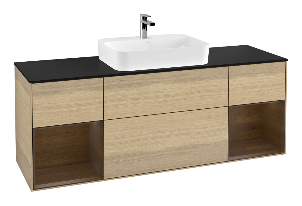 Тумба под раковину Villeroy & Boch Finion 160х50,1 см с подсветкой МДФ шпон дуба/стекло черное матовое G452GNPC