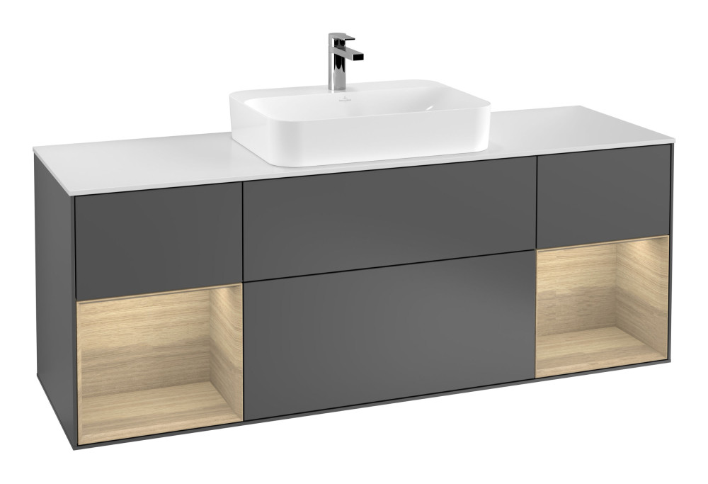 Тумба под раковину Villeroy & Boch Finion 160х50,1 см с подсветкой МДФ антрацит матовый лак/стекло белое матовое G451PCGK