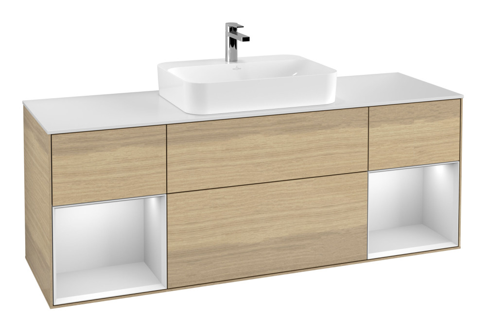 Тумба під раковину Villeroy & Boch Finion 160х50,1 см із підсвічуванням МДФ шпон дуба/скло біле матове G451MTPC