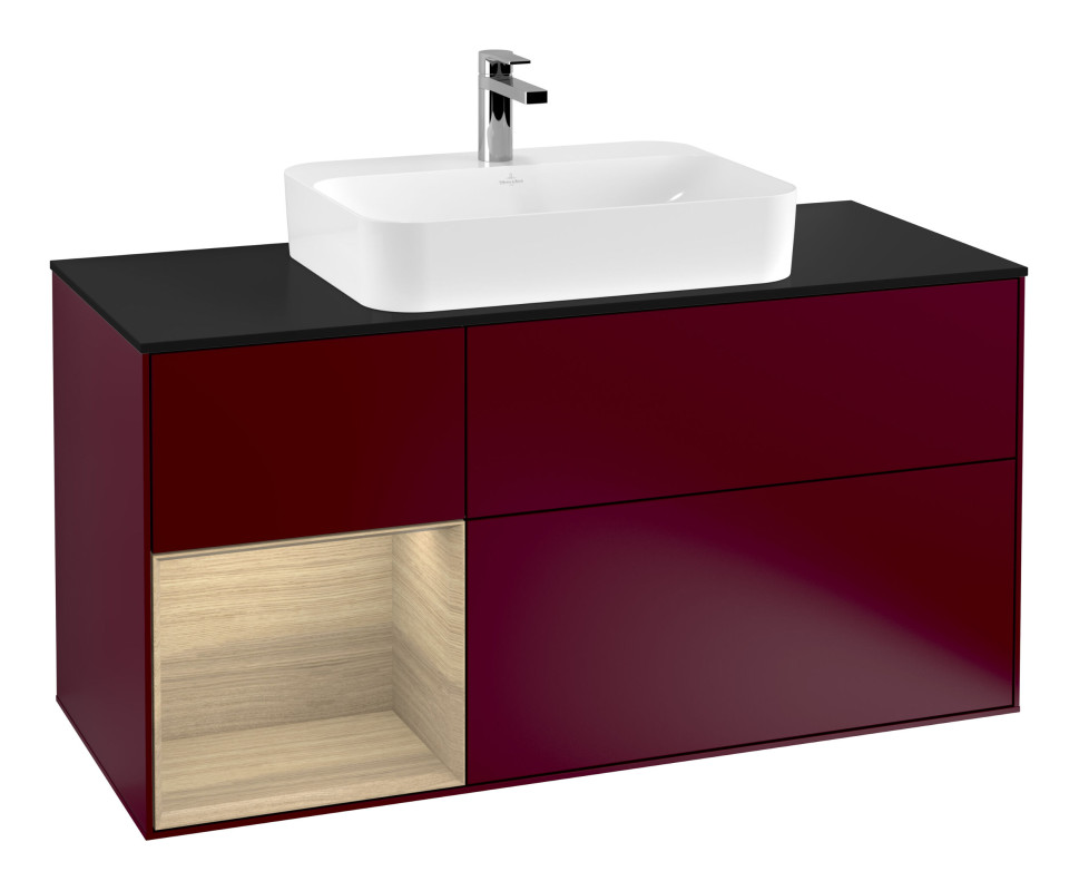 Тумба під раковину Villeroy & Boch Finion 120х50,1 см із підсвічуванням МДФ півонія матовий лак/скло чорне матове G412PCHB