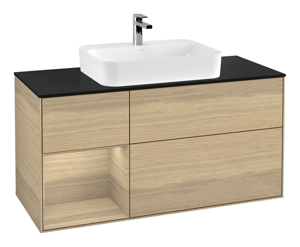 Тумба под раковину Villeroy & Boch Finion 120х50,1 см с подсветкой МДФ шпон дуба/стекло черное матовое G412PCPC