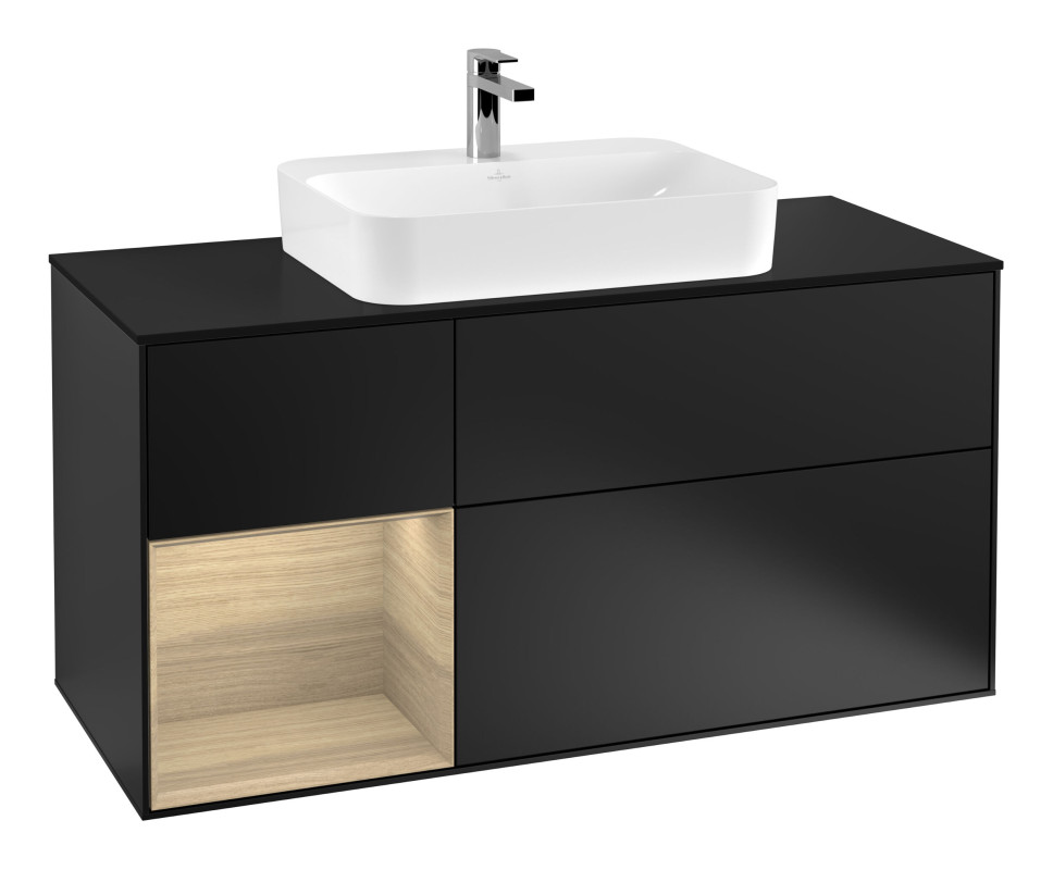 Тумба под раковину Villeroy & Boch Finion 120х50,1 см с подсветкой МДФ черный матовый лак/стекло черное матовое G412PCPD