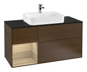 Тумба под раковину Villeroy & Boch Finion 120х50,1 см с подсветкой МДФ шпон грецкого ореха/стекло черное матовое G412PCGN
