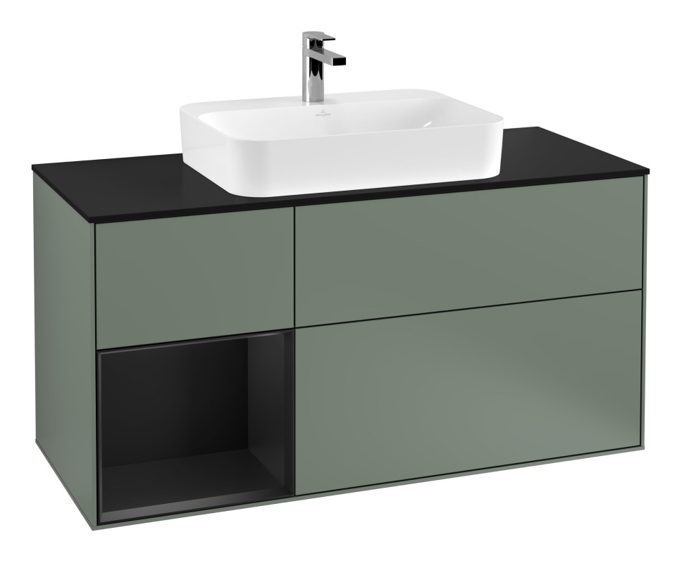 Тумба під раковину Villeroy & Boch Finion 120х50,1 см із підсвічуванням МДФ оливковий матовий лак/скло чорне матове G412PDGM