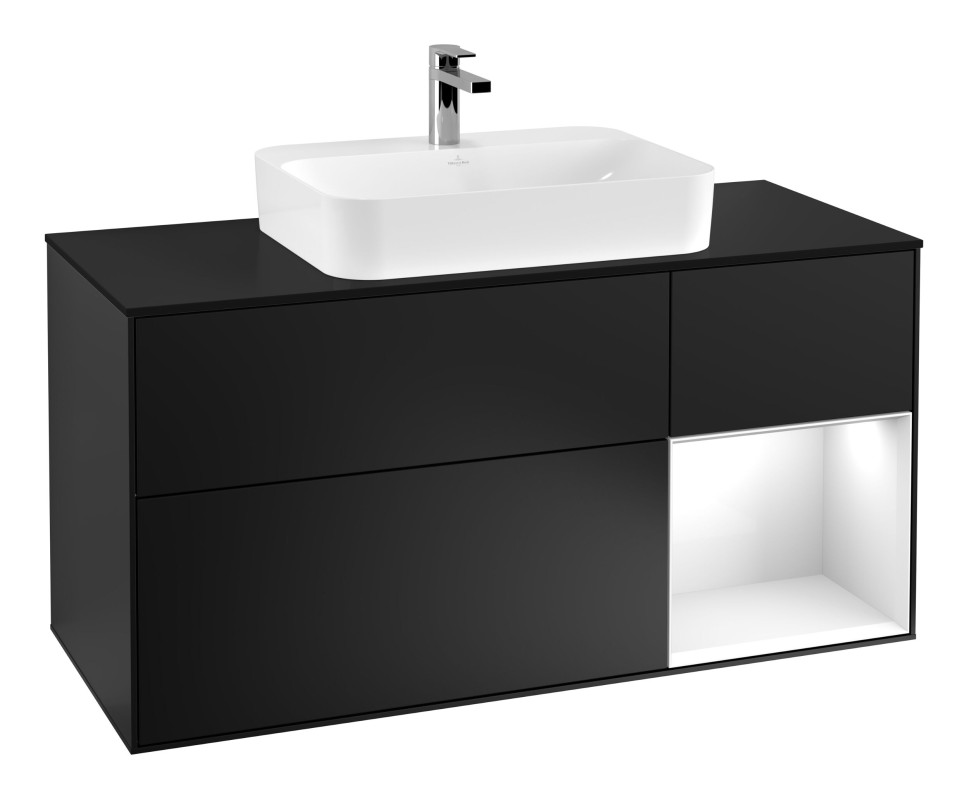 Тумба под раковину Villeroy & Boch Finion 120х50,1 см с подсветкой МДФ черный матовый лак/стекло черное матовое F422GFPD