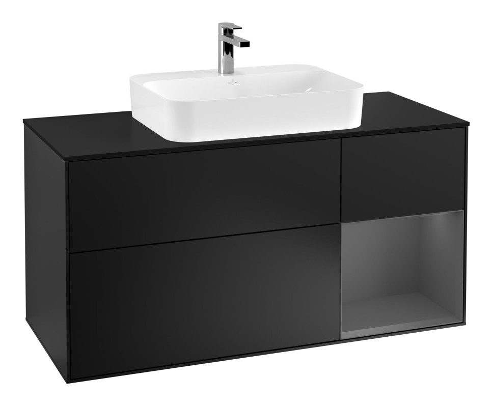 Тумба под раковину Villeroy & Boch Finion 120х50,1 см с подсветкой МДФ черный матовый лак/стекло черное матовое F422GKPD