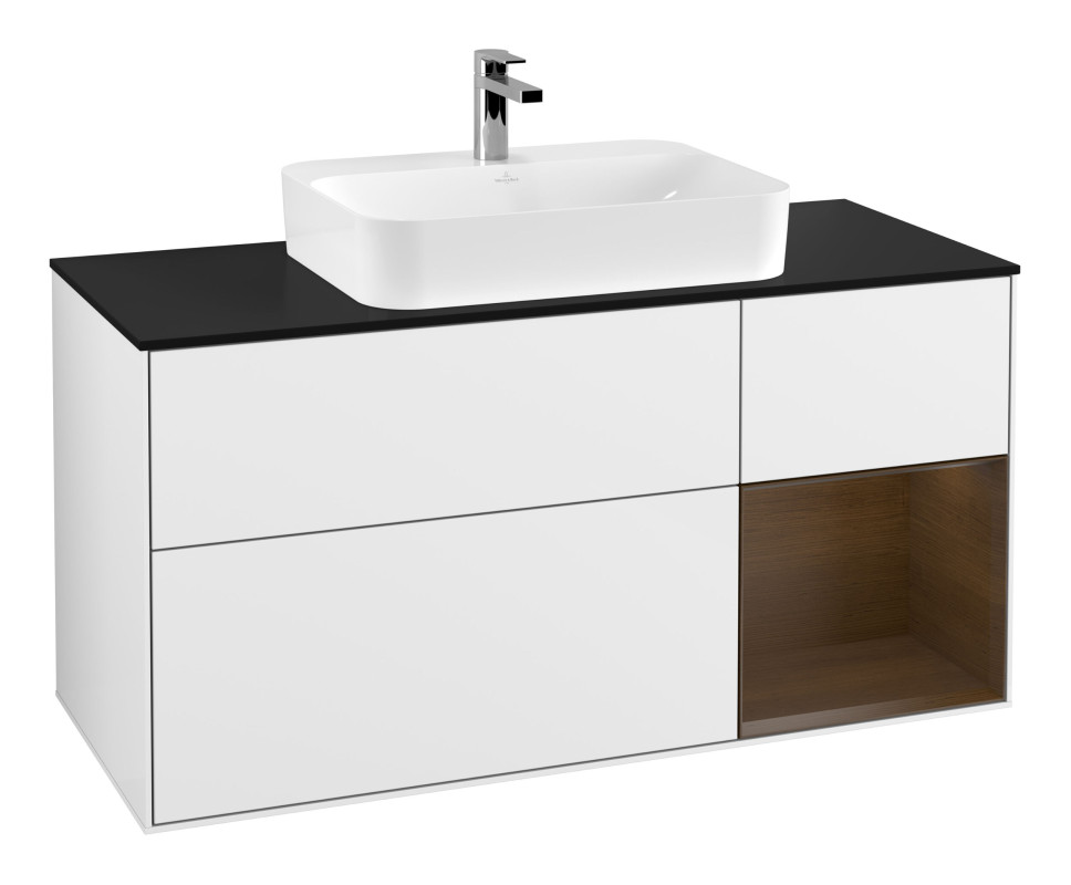 Тумба под раковину Villeroy & Boch Finion 120х50,1 см с подсветкой МДФ глянцевый белый лак/стекло черное матовое F422GNGF