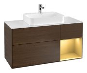 Тумба под раковину Villeroy & Boch Finion 120х50,1 см с подсветкой МДФ шпон грецкого ореха/стекло белое матовое F421HFGN