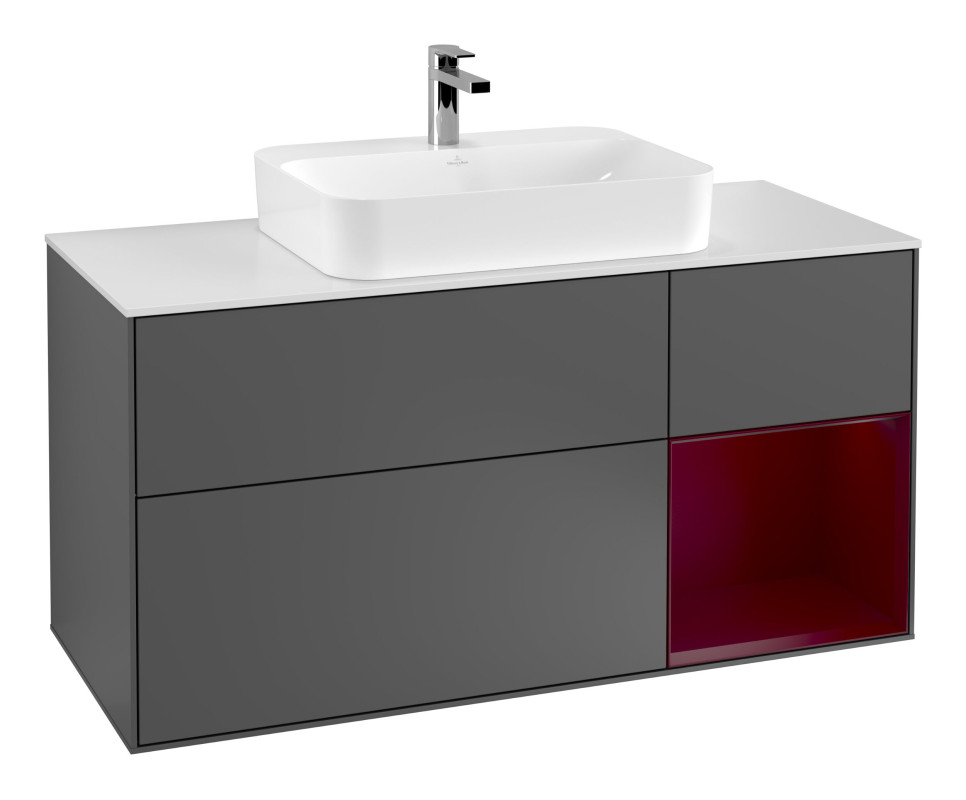 Тумба під раковину Villeroy & Boch Finion 120х50,1 см із підсвічуванням МДФ антрацит матовий лак/скло біле матове F421HBGK