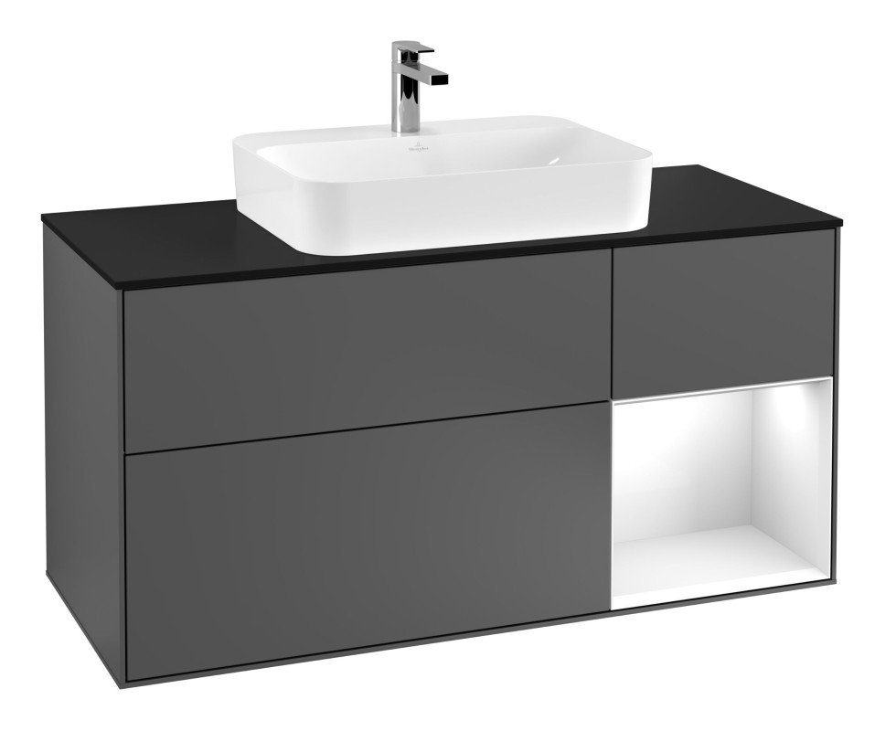 Тумба під раковину Villeroy & Boch Finion 120х50,1 см із підсвічуванням МДФ антрацит матовий лак/скло чорне матове F422GFGK