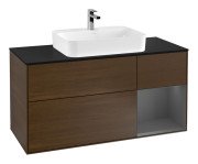 Тумба під раковину Villeroy & Boch Finion 120х50,1 см із підсвічуванням МДФ шпон волоського горіха/скло чорне матове F422GKGN