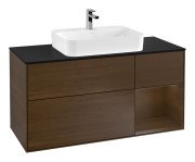 Тумба під раковину Villeroy & Boch Finion 120х50,1 см із підсвічуванням МДФ шпон волоського горіха/скло чорне матове F422GNGN