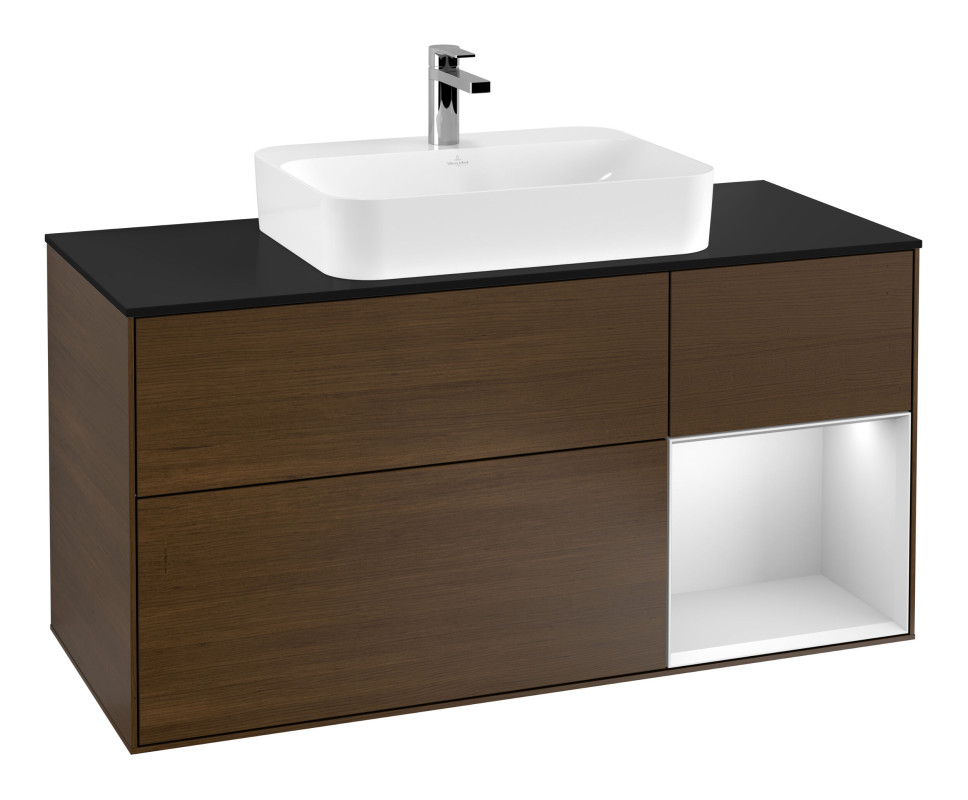 Тумба под раковину Villeroy & Boch Finion 120х50,1 см с подсветкой МДФ шпон грецкого ореха/стекло черное матовое F422MTGN