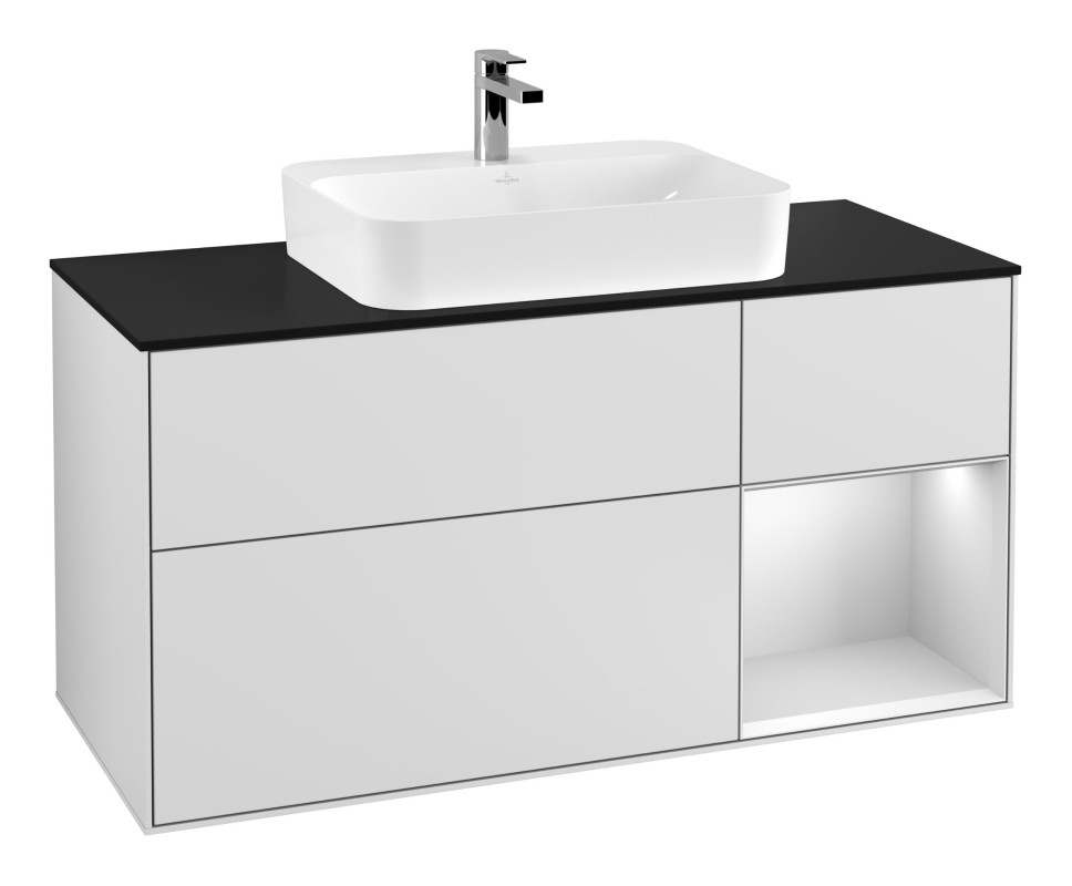 Тумба под раковину Villeroy & Boch Finion 120х50,1 см с подсветкой МДФ белый матовый лак/стекло черное матовое F422MTMT