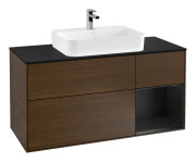 Тумба под раковину Villeroy & Boch Finion 120х50,1 см с подсветкой МДФ шпон грецкого ореха/стекло черное матовое F422PDGN