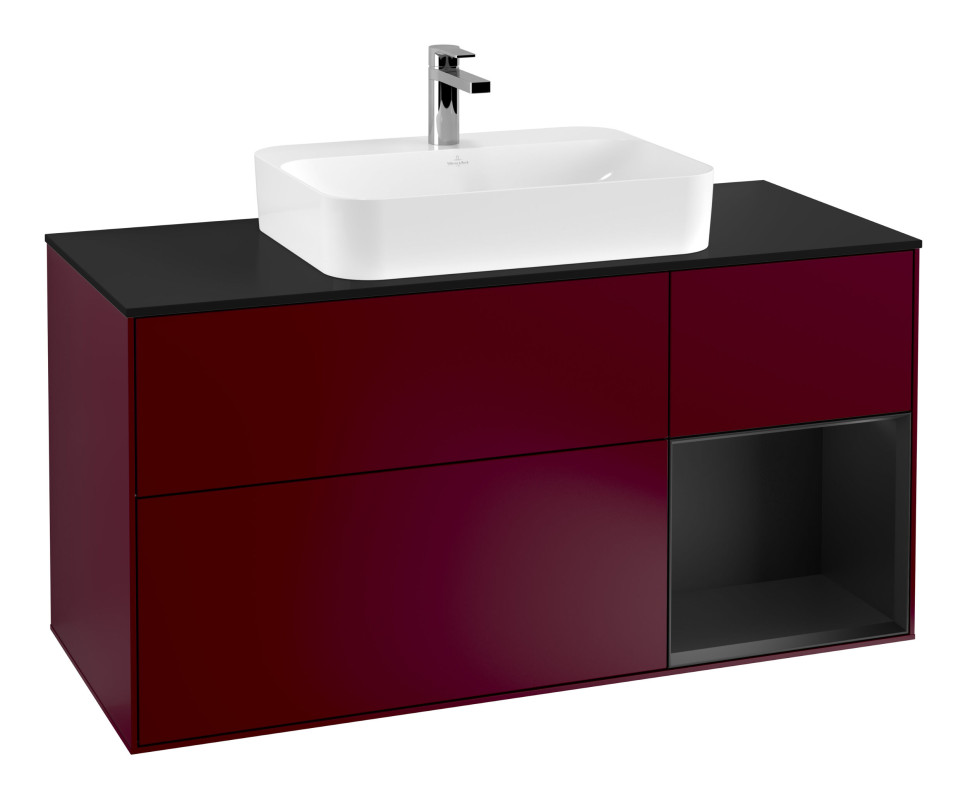 Тумба под раковину Villeroy & Boch Finion 120х50,1 см с подсветкой МДФ пион матовый лак/стекло черное матовое F422PDHB