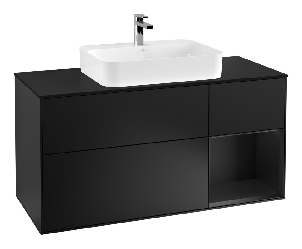 Тумба под раковину Villeroy & Boch Finion 120х50,1 см с подсветкой МДФ черный матовый лак/стекло черное матовое F422PDPD