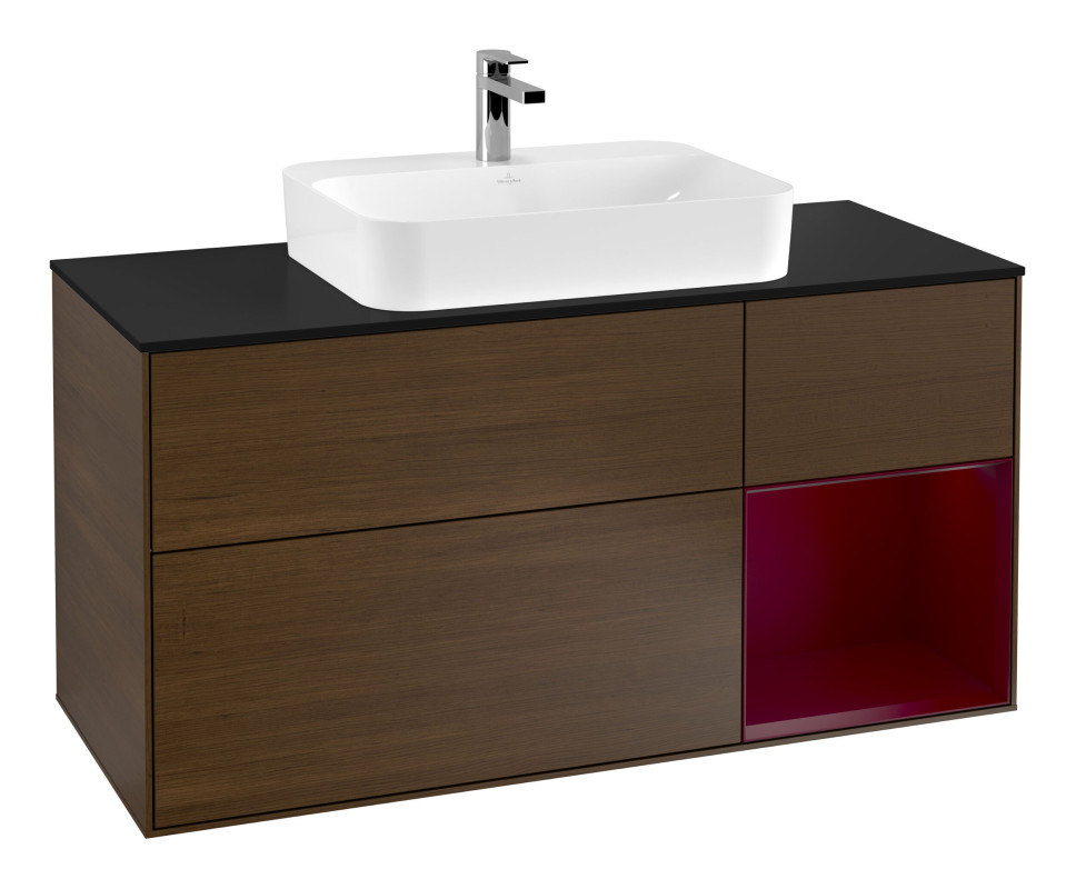 Тумба под раковину Villeroy & Boch Finion 120х50,1 см с подсветкой МДФ шпон грецкого ореха/стекло черное матовое F422HBGN