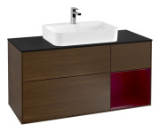 Тумба под раковину Villeroy & Boch Finion 120х50,1 см с подсветкой МДФ шпон грецкого ореха/стекло черное матовое F422HBGN