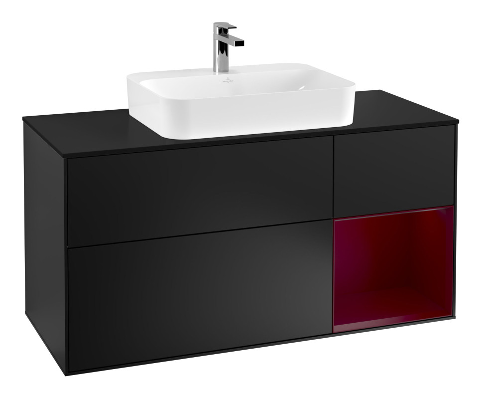 Тумба под раковину Villeroy & Boch Finion 120х50,1 см с подсветкой МДФ черный матовый лак/стекло черное матовое F422HBPD