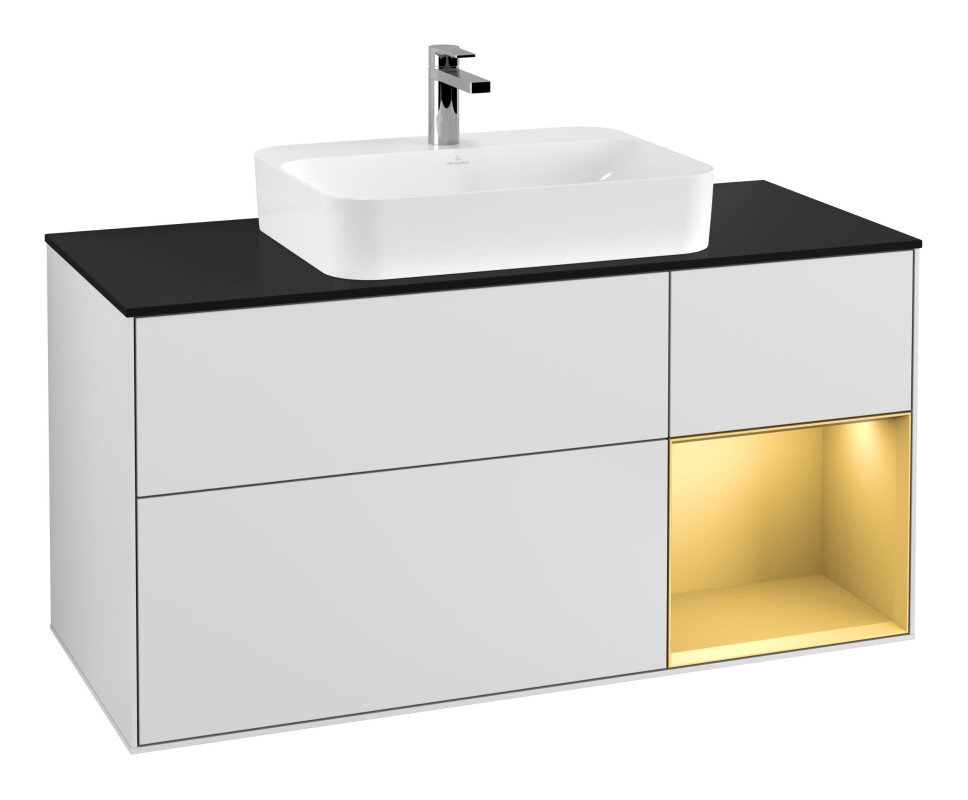 Тумба під раковину Villeroy & Boch Finion 120х50,1 см с подсветкой МДФ білий матовий лак/скло чорне матове F422HFMT