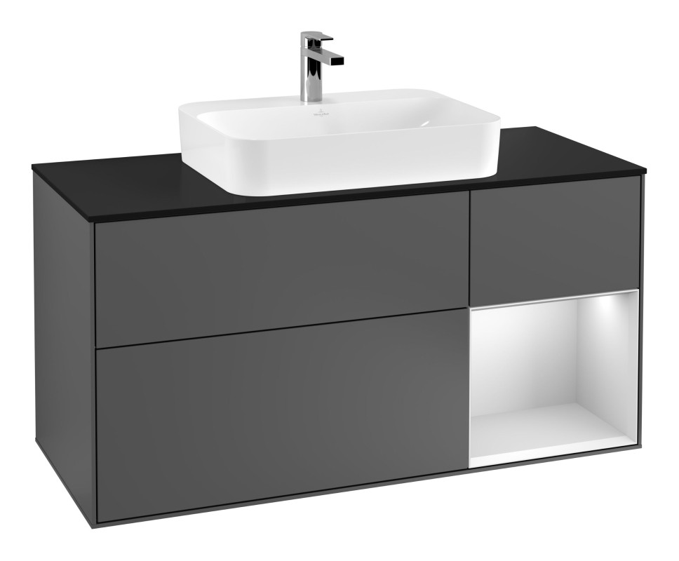 Тумба под раковину Villeroy & Boch Finion 120х50,1 см с подсветкой МДФ антрацит матовый лак/стекло черное матовое F422MTGK