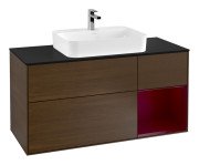 Тумба під раковину Villeroy & Boch Finion 120х50,1 см із підсвічуванням МДФ шпон волоського горіха/скло чорне матове F422HBGN